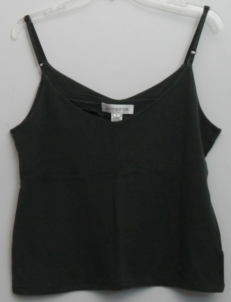 Jones New York L Large Rayon Spandex Dark Forest Green Adjustable Strap Tank Top