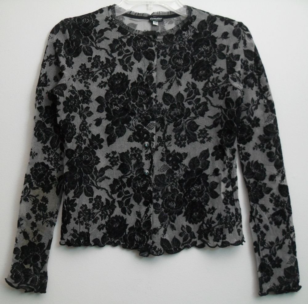 Evolution not Revolution Black Floral Pattern Scalloped Edges Lace Trim Neckline