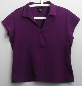 Express Womens XL Purple Shortsleeve Zipper Knit Top Collared Cotton Spandex