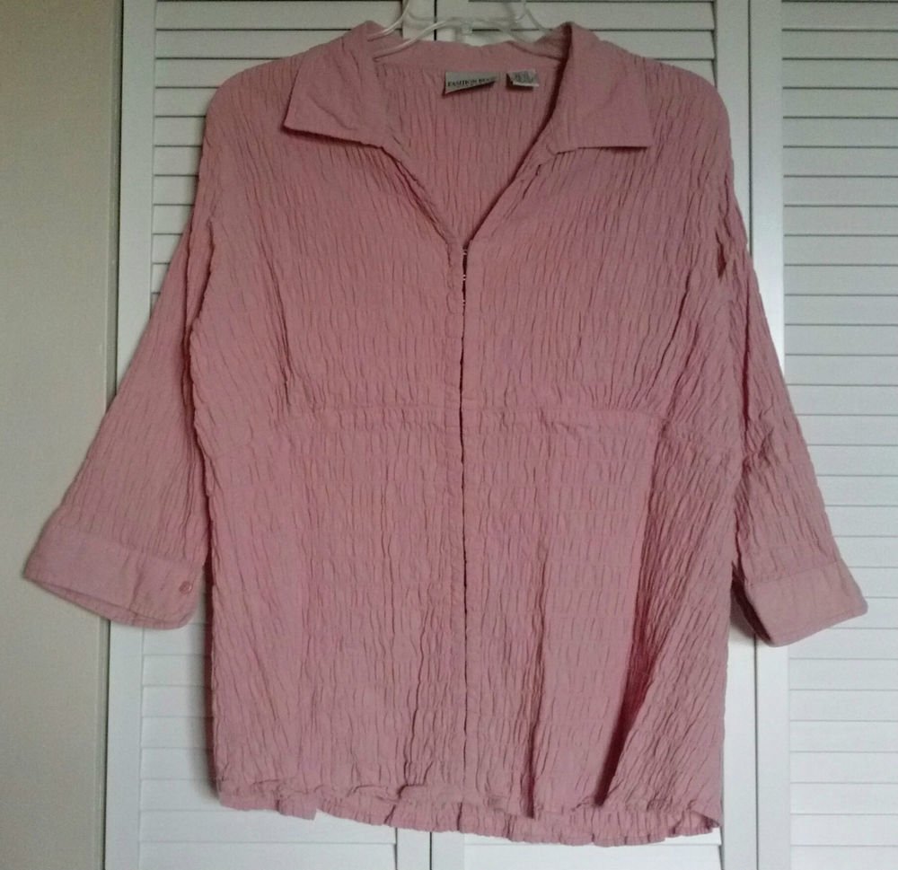 Fashion Bug 22 24 Pink Gathered Cotton Stretch Empire Waist Hook & Eye Blouse