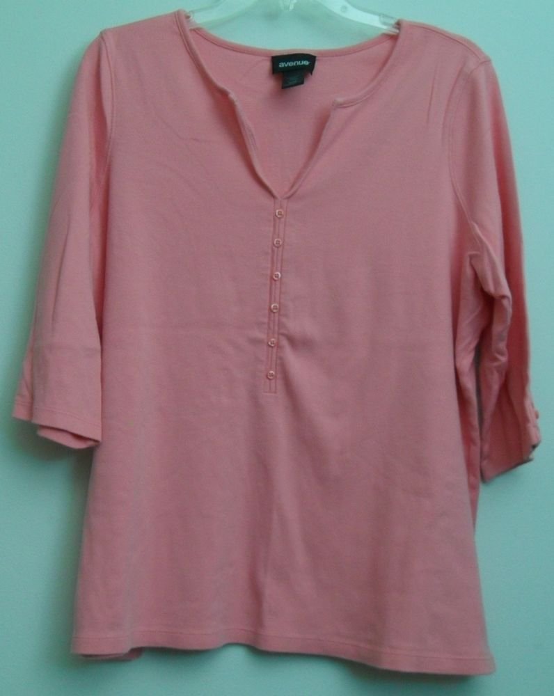 Avenue 18/20 Comfort Fit Split V-Neck Henley Style Decorative Buttons Pink Slits
