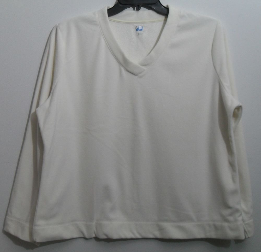 St. John's Bay SJB Active Petite XLarge V-Neck Off White Fleece Pullover PXL
