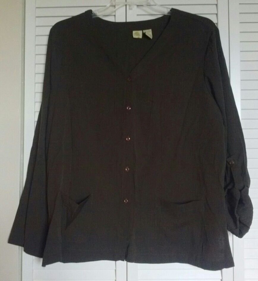 Islander XL Polyester & Rayon Brown Roll Tab Pocket Shirt Blouse Jacket Shacket