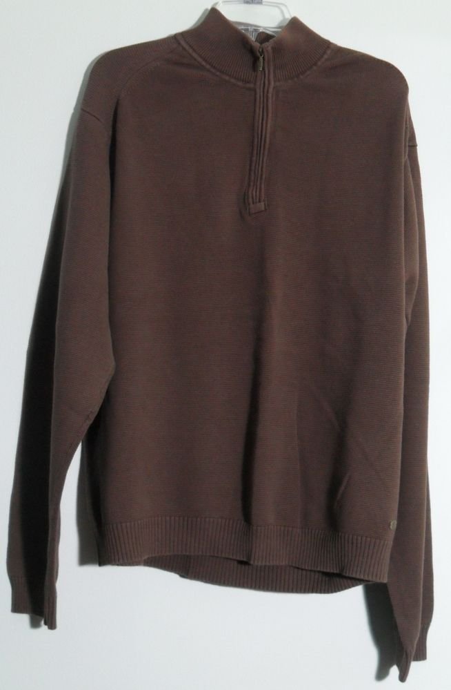 IZOD Mens 1/4Quarter Zip Knit Pullover Sweater Brown Long Sleeve Mock TurtleNeck