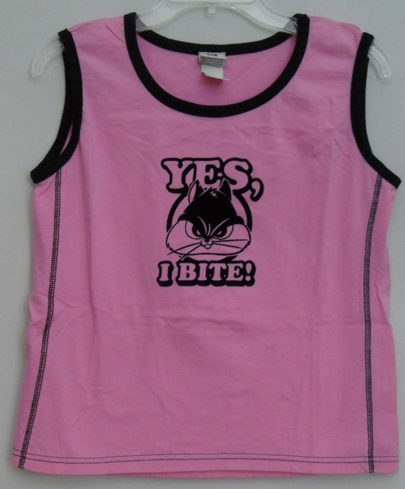 Yes, I Bite! Looney Tunes Baby Sylvester Kitty Cat Pink & Black Tank Top XL
