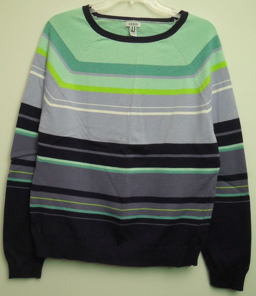 IZOD Womens XL Colorful Striped Long Sleeve Knit Top Ribbed Hem Cuffs & Neckline