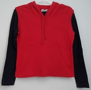 Self Esteem Dual Tone Navy Blue and Red Long Sleeve Hoodie Drawstring Closure