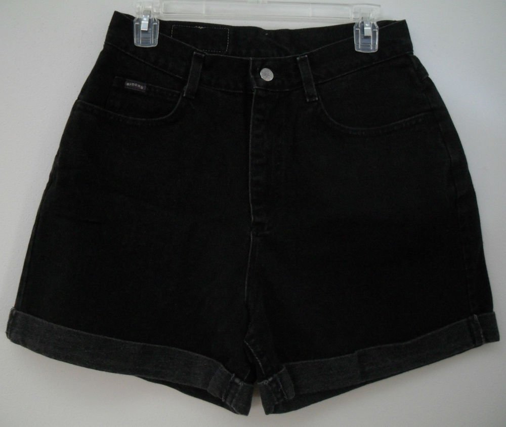 Riders Black Belt Loops Button Zipper Jean Shorts Cuffed Womens Biker Style
