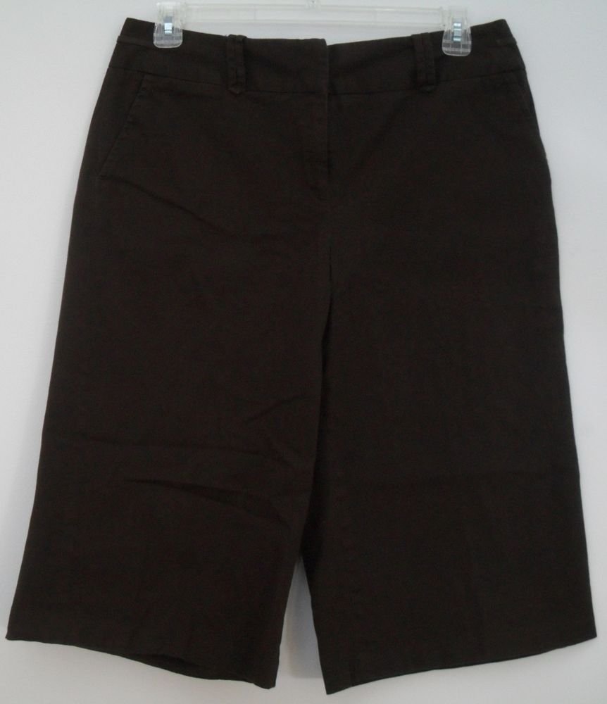 Bay Studio Khakis Capri Cut Pants Shorts Jorts Brown 2 Pockets Front Zip & Hook
