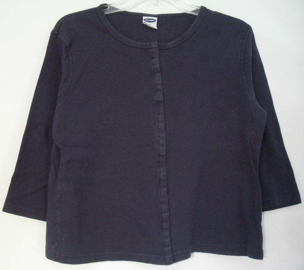 Old Navy Navy Blue Medium Long Sleeve Snap Down 100% Cotton Knit Top