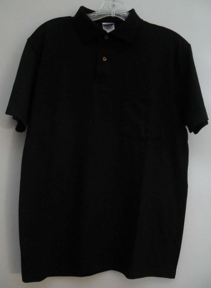 Hanes Stay Clean Mens Small Black Short Sleeve 2 Button Front 1 One Chest Pocket