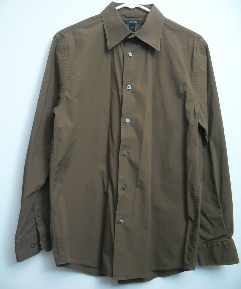 Express Mens 15" Medium Modern Fit Stretch Dress Button Locker Loop Long Sleeve