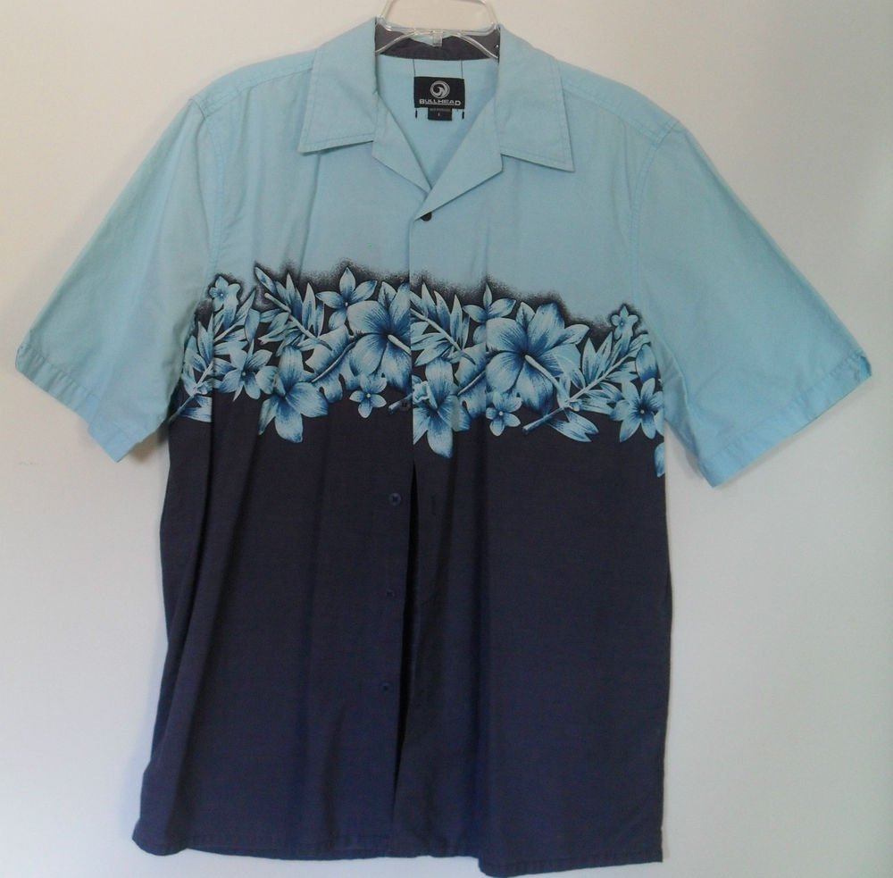 Bullhead Mens Large Casual Short Sleeve Floral Hawaiian Theme Button Down Shirt