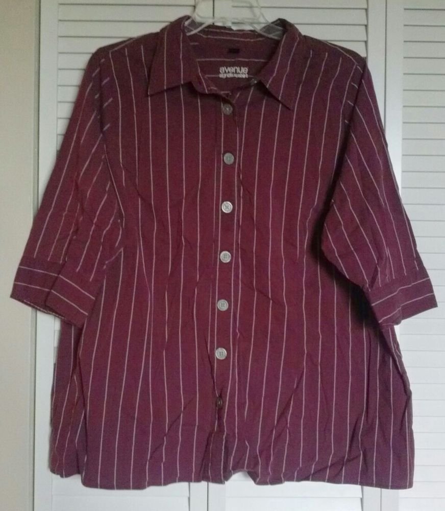 Avenue Signature Shirt 26 28 Purple Red ( Burgundy ) Button Down Cotton Stretch
