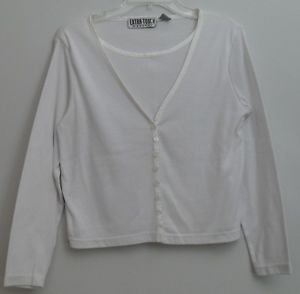 Extra Touch Petites White Button 2fer Cardigan w/ Attached Top Medium Weight
