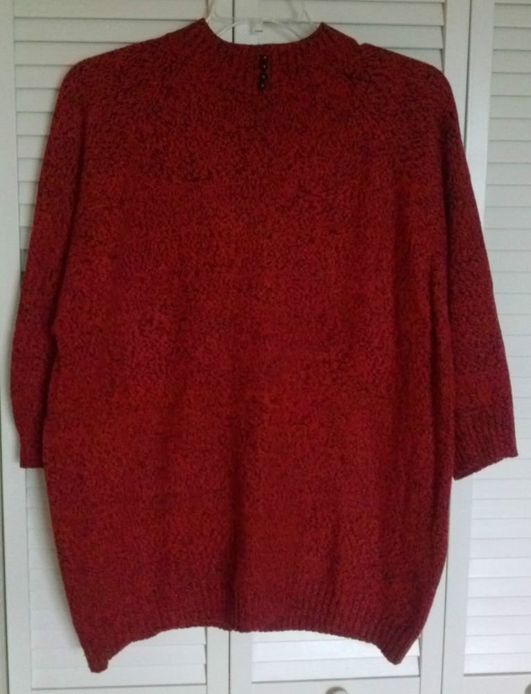 Venezia OSFA Vintage Retro 100% Acrylic Red Black Pullover Sweater Button Decor