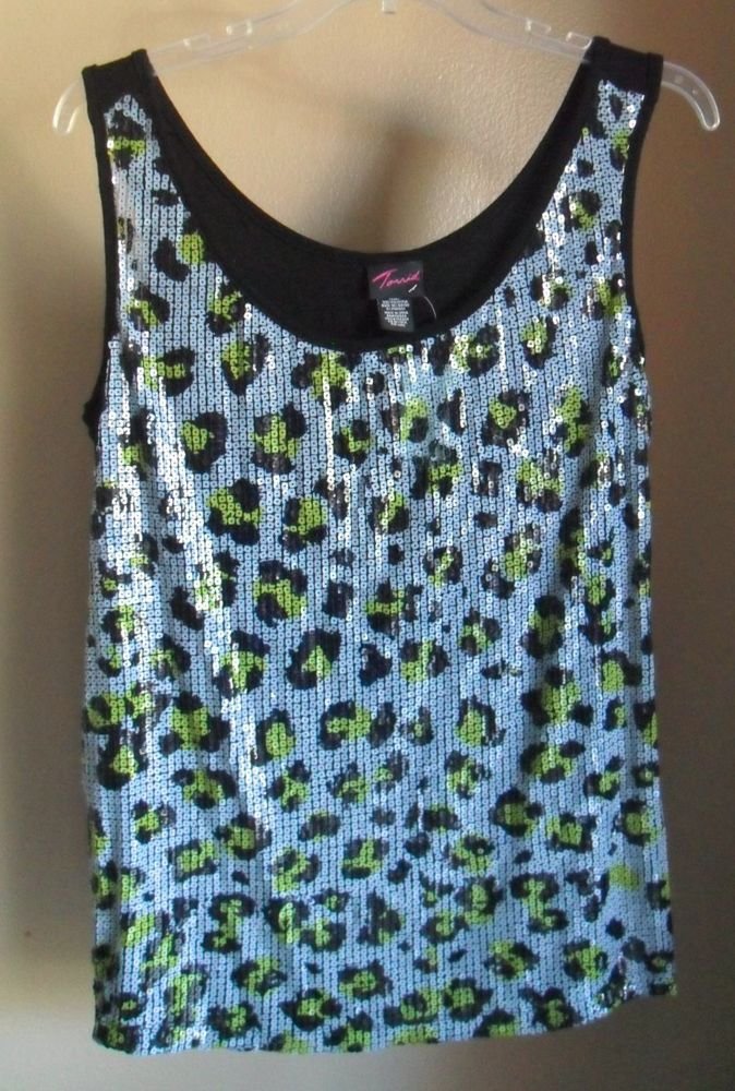 NWT Torrid Size 2 ( 2X 18 20 ) Leopard Square Sequins Tank Top Solid Black Back