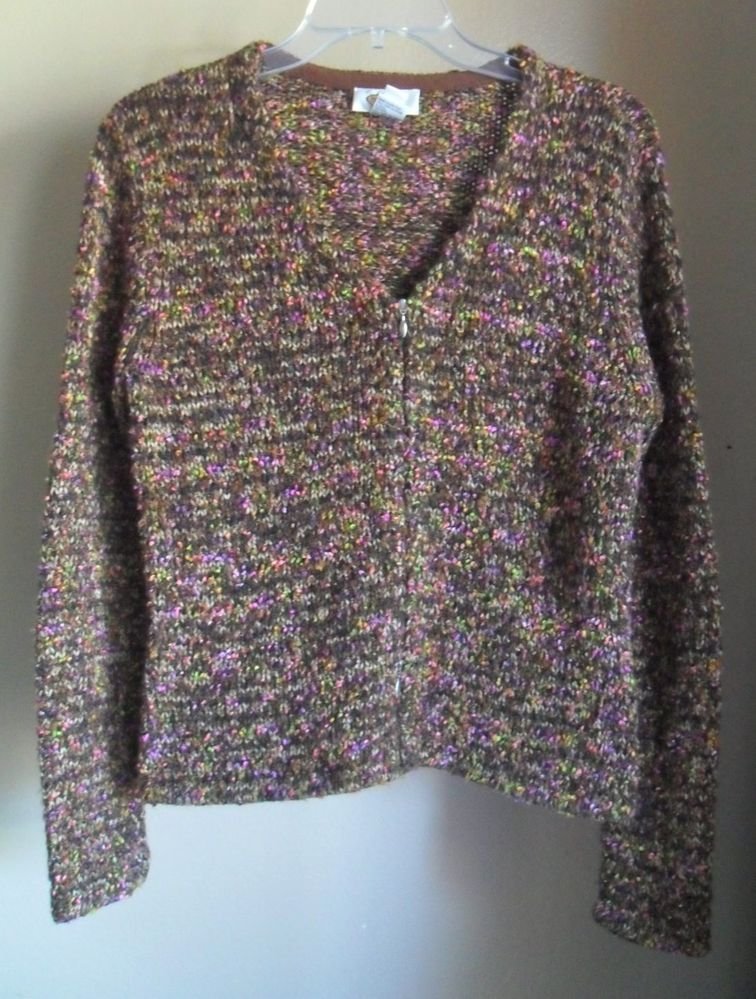 Talbots Acrylic Blend " Shag " Two Way Zipper Full Zip Cardigan Sweater Small