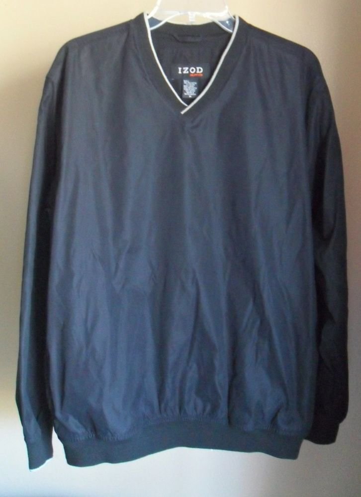 IZOD XFG Black Packable Golf Windshirt Pullover / Locker Loop Zip Pockets Medium