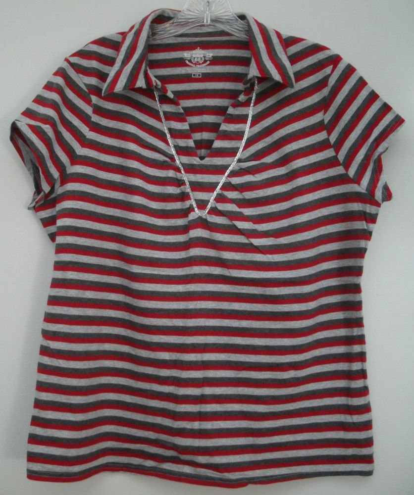 Route 66 Original Trademark Cap Sleeve Collared Gathered Neckline V-Neck KnitTop