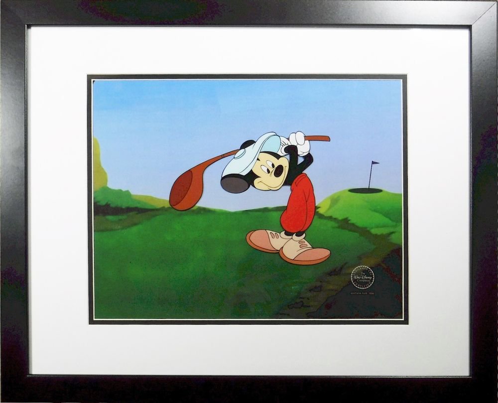 STUNNING Mickey sericel Golfing Disney cel golf New Frame COA background 1941