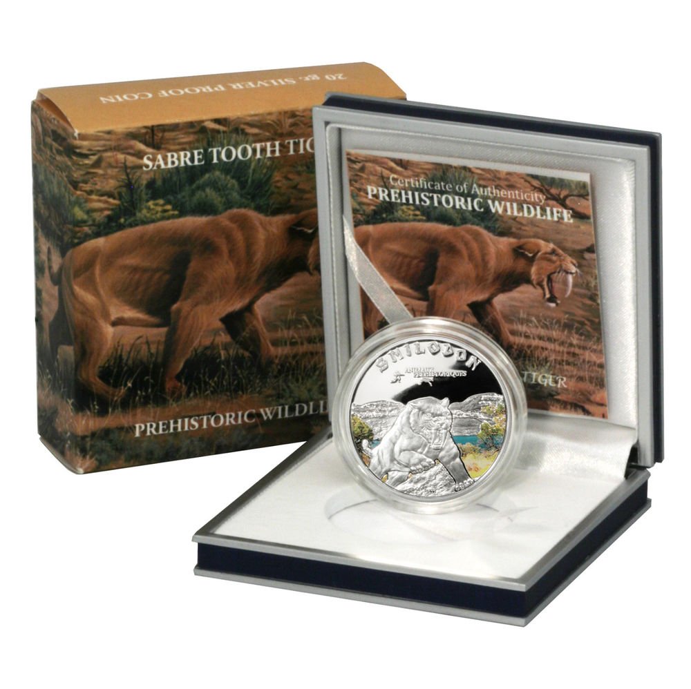 Sabre Toothed Tiger Silver Proof 1000 Francs Coin Ivory Coast 2011 Ltd. Ed. !
