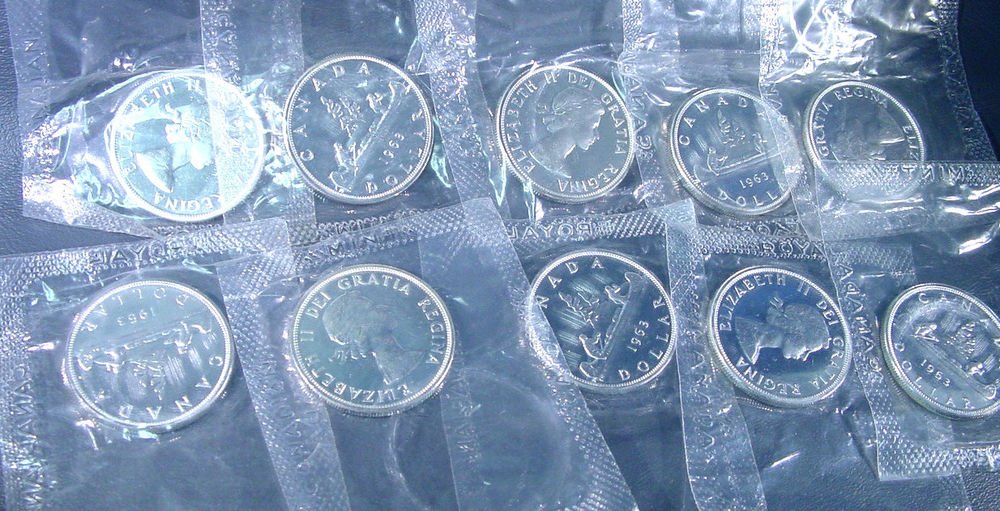 10 Canada 1963 PROOF-LIKE UNCIRCULATED Silver Dollars KM#54 Original Mint Wrap
