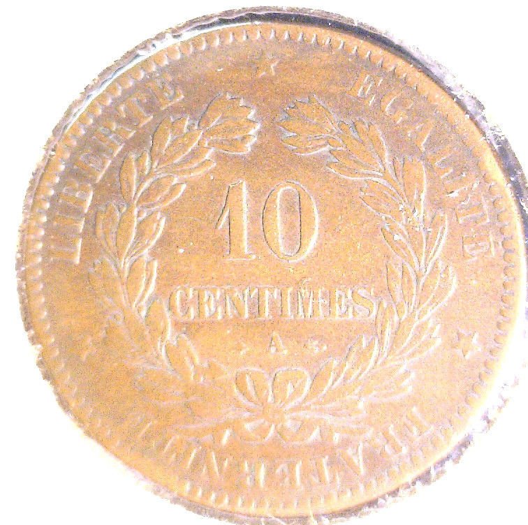 1871 A France 10 centimes coin KM#815.1
