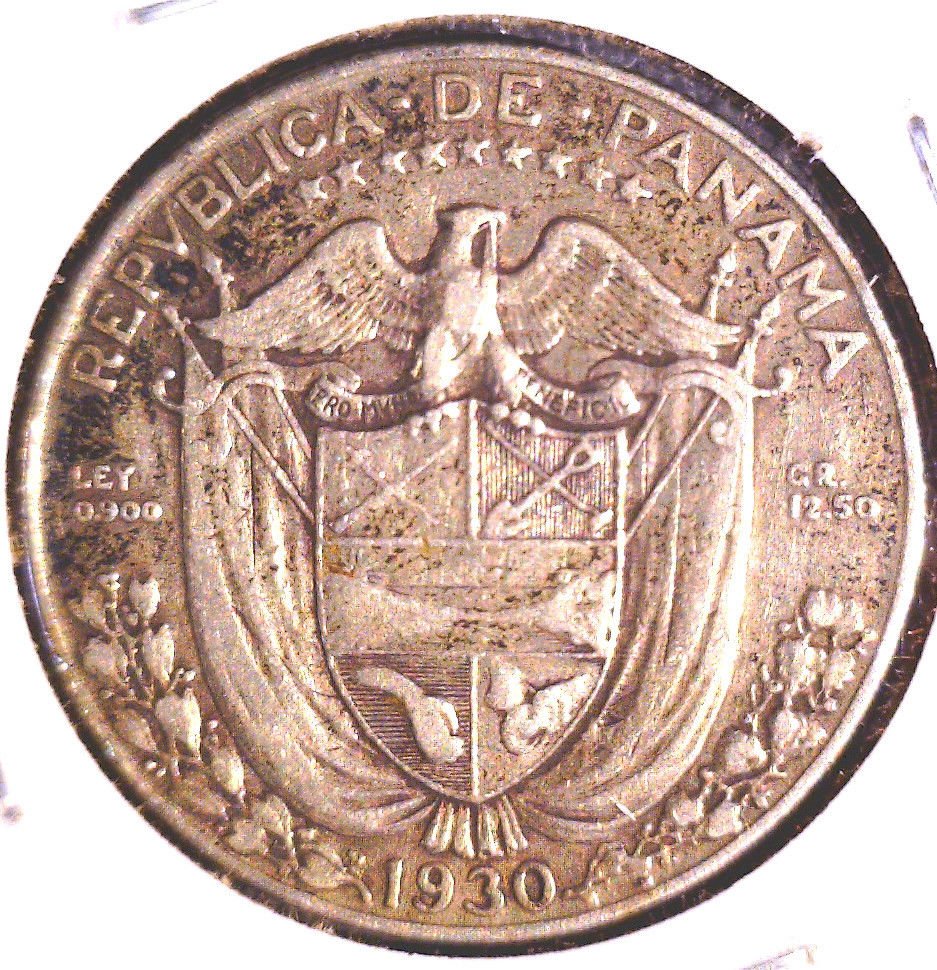 1930 Panama Silver 1/2 Balboa Coin KM#12.1 .3617 ASW