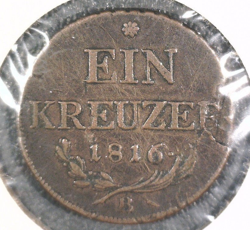 1816 B Austria Ein Kreuzer Coin KM#2113