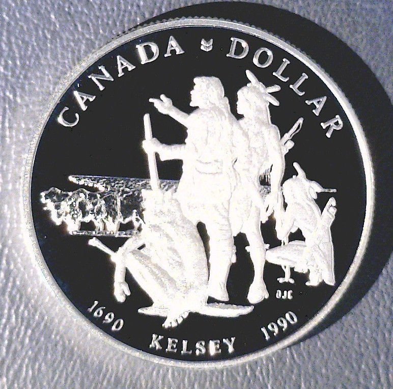1990 Canada Silver Proof Dollar KM# 170 .3750 ASW Kelsey and Indians