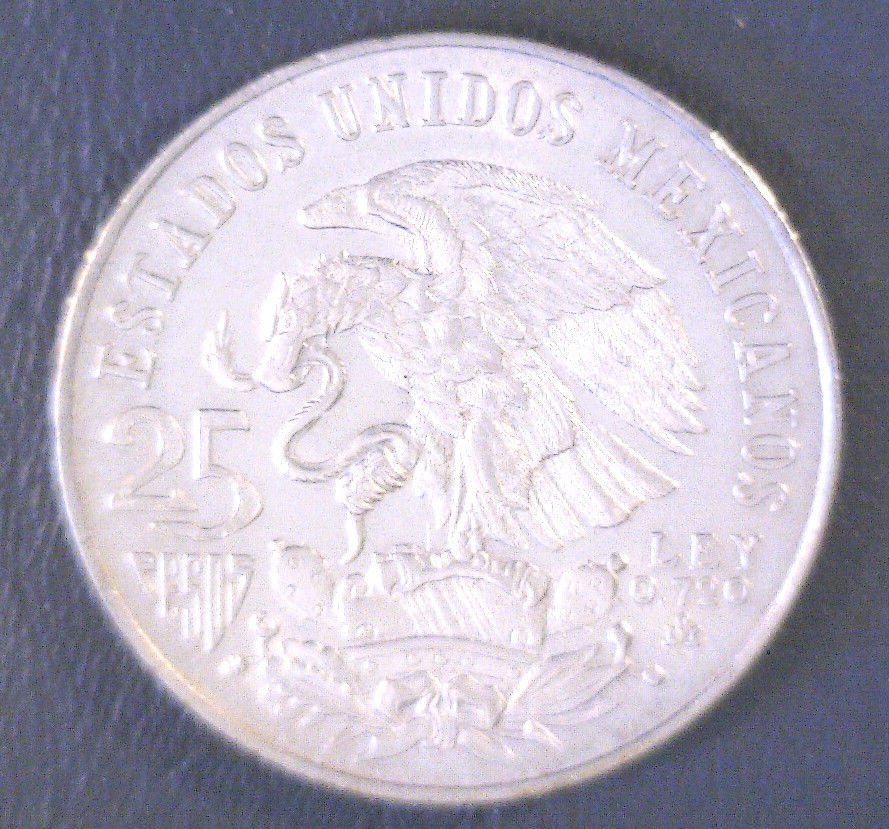 1968 Mexico Olympics 25 Peso Silver Coin Type 1 KM#479.1 BU .5208 ASW