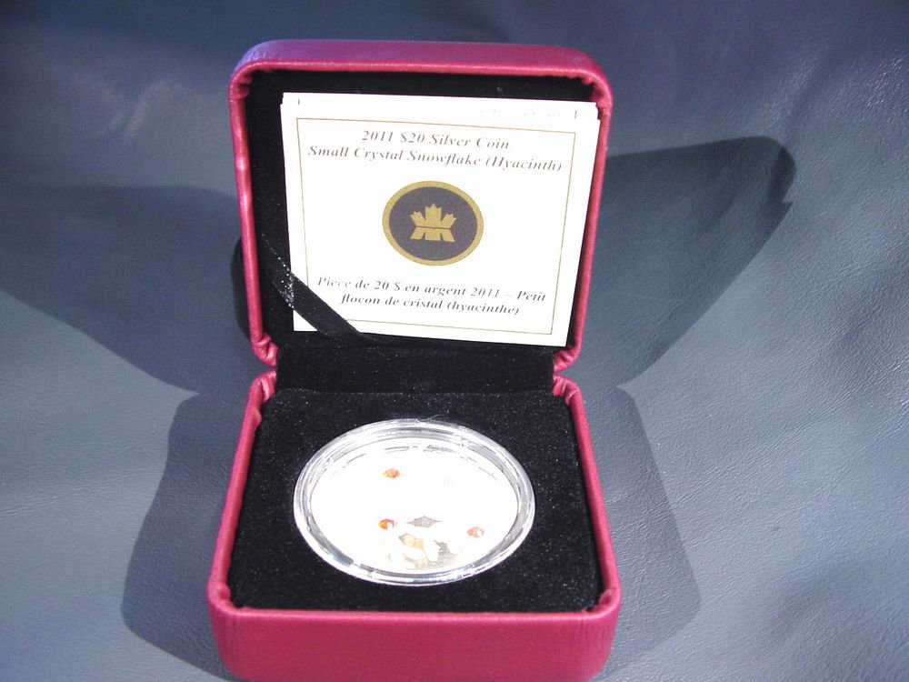 Canada Snowflake Coin $20 Silver Proof 2011 Swarovski Crystal Hyacinth Ltd. Ed