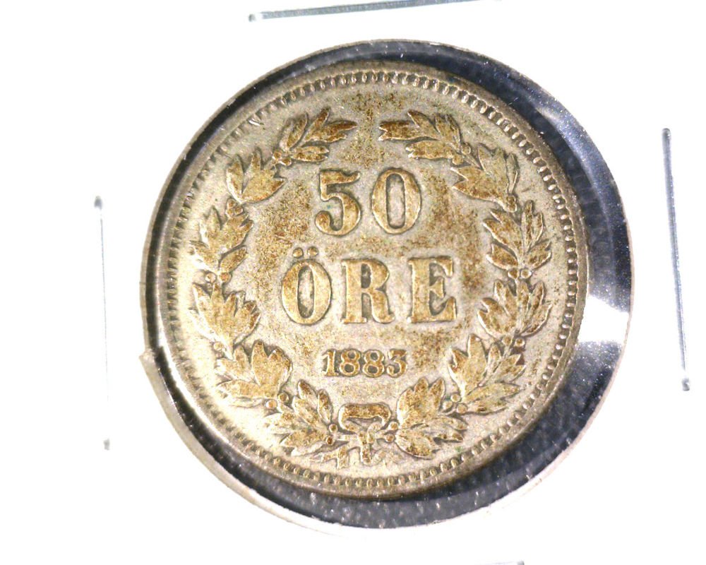 1883 EB Sweden Silver 50 Ore Coin KM#740 .0964 ASW Brodrafolkens Val