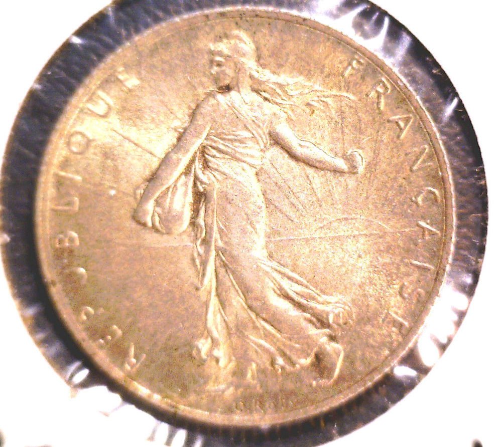 1918 France Silver 2 Franc Coin XF KM#845.1 .2684 ASW