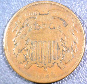 USA 1864 2 cent coin Large Motto Very Good Condition