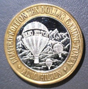 Reno Hilton Casino Silver Strike $10 gaming token .600 ASW Proof-Like Balloons