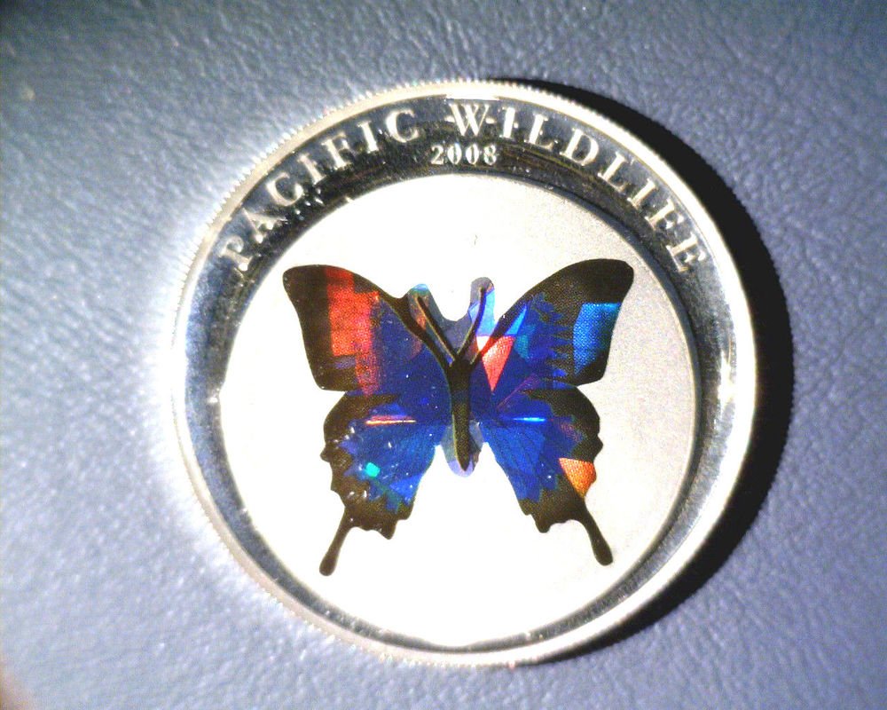 2008 Palau Silver Proof Holographic Blue Butterfly $5 Coin KM#169 .7435 ASW