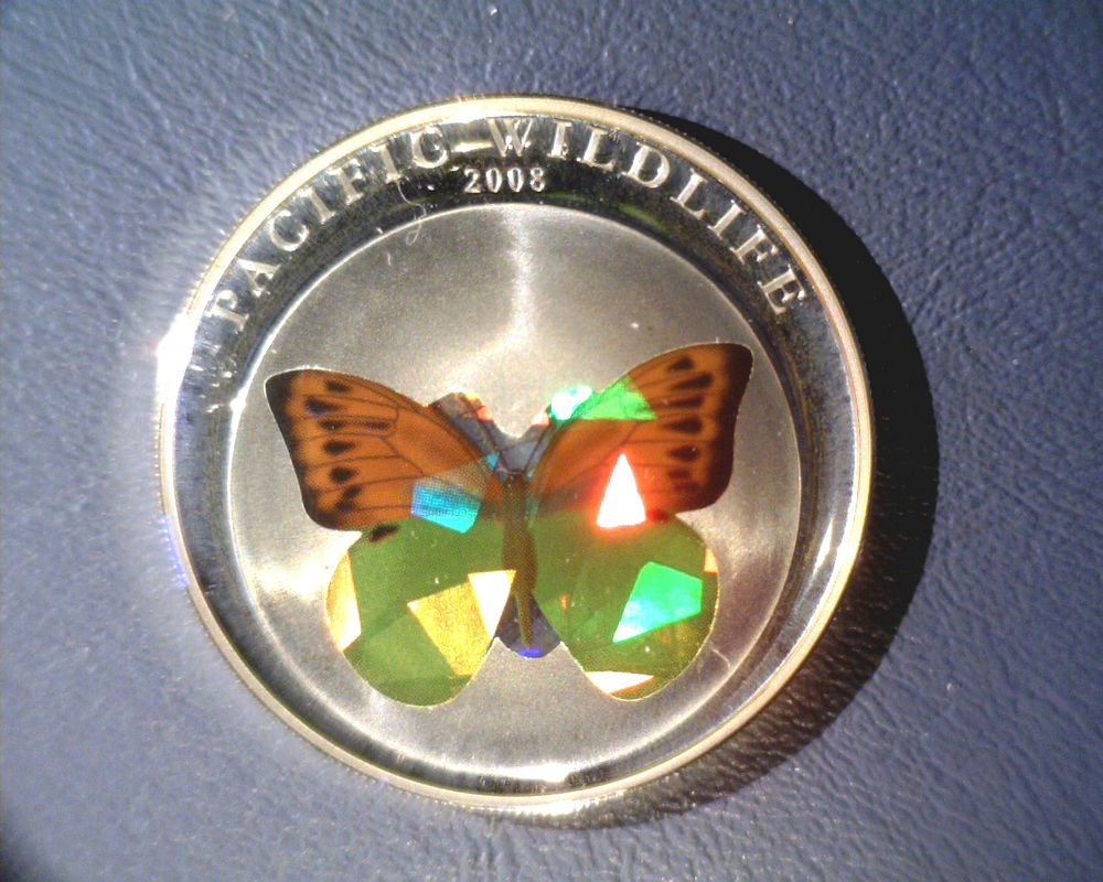 2008 Palau Silver Proof Holographic Butterfly $5 Coin KM#171 .7435 ASW