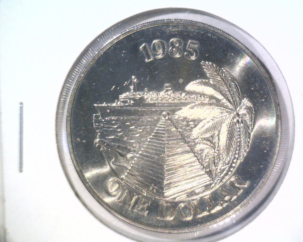 1985 Bermuda One Dollar Coin BU KM#43 Bermuda Buttery Cruise Ship Pyramid