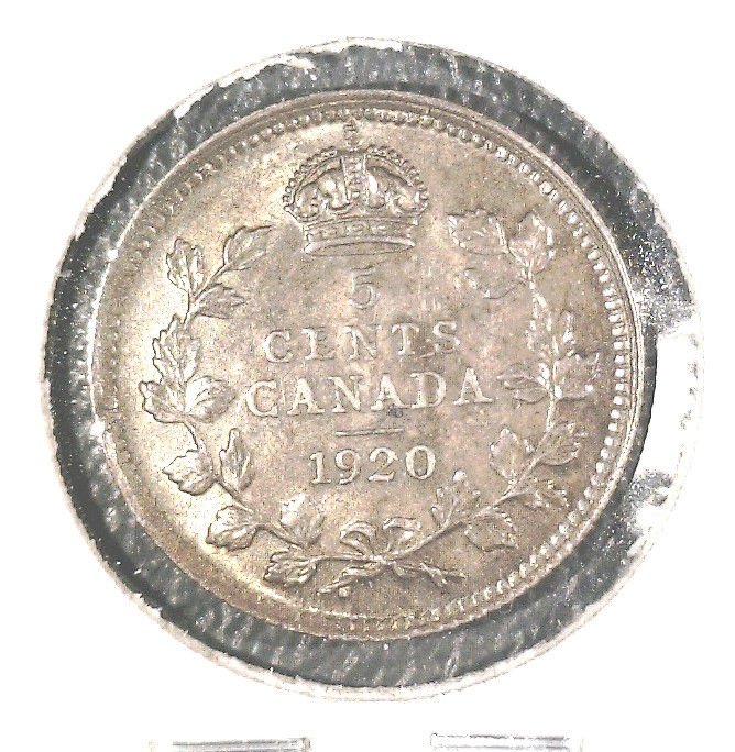 1920 Canada Silver 5 cents coin Brilliant Uncirculated KM#22a .0300 ASW BU