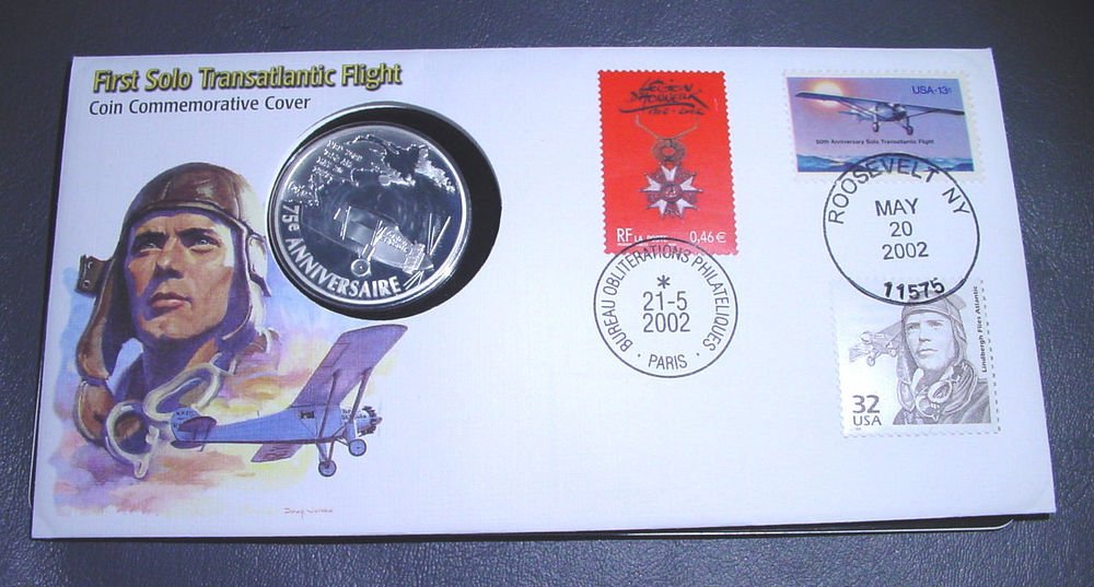 2002 France Silver Proof 1.5 Euros Lindbergh Spirit of St. Louis KM#1310 & FDC