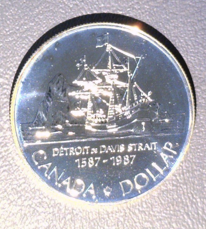 1987 Canada Specimen Silver Dollar KM#154 .3750 ASW Ship "John Davis"