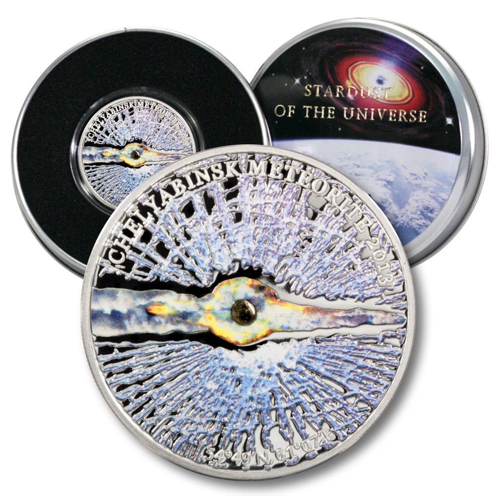 Chelyabinsk Meteorite Fragment in 2013 Cook Islands $5 Proof Coin COA .5948 ASW