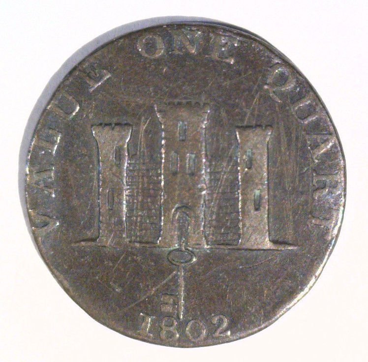 1802 Gilbraltar Quart Coin KM#TN1 Very Fine Value One Quart Boat on the Sea
