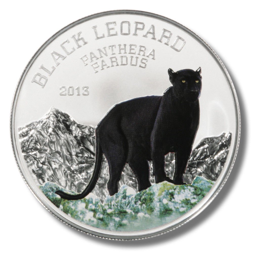 2013 Congo 1000 Francs Silver Proof Black Leopard Coin Colored Ltd. Ed. of 999