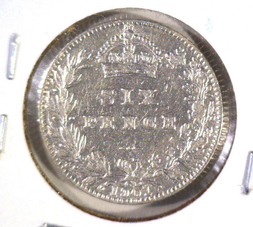 1901 Great Britain Silver Sixpence KM#779 .0841 ASW AU details Cleaned