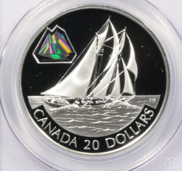 2000 Canada Bluenose Sailboat Silver Proof 20 Dollar Coin KM#397 Hologram