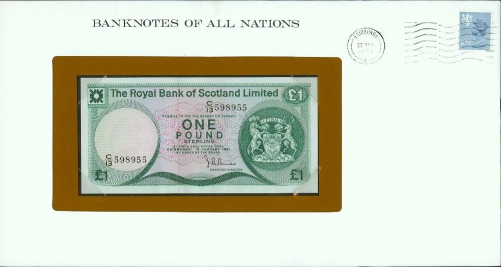 1981 Scotland One Pound note Pick#36a CRISP UNCIRCULATED ! In Sealed Envelope