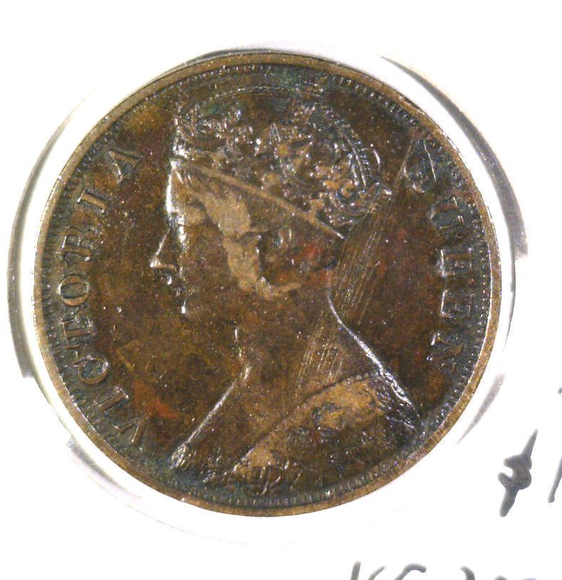 1876 Hong Kong One Cent Coin KM#4.1 VF details Scratched